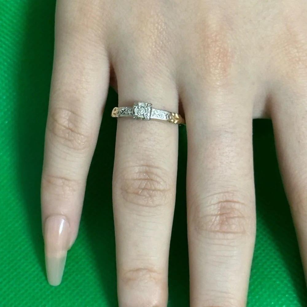 14k Diamond real solid yellow and white gold real diamonds ring